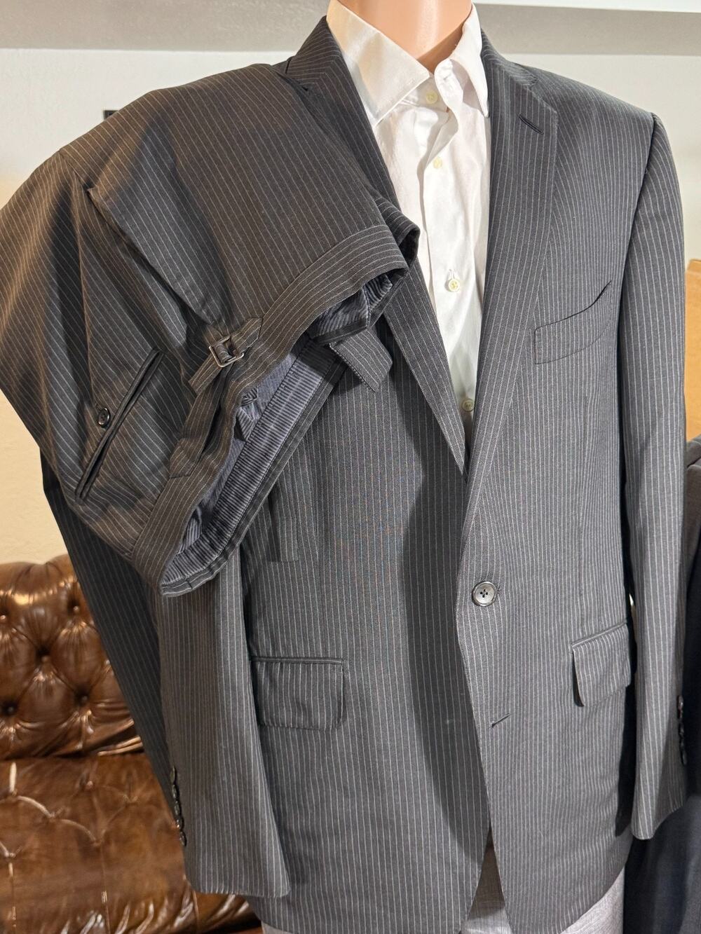 Tom Ford Black Wool Striped 2 Piece Suit Notch Lapel 54IT 44R 35x31 Pants